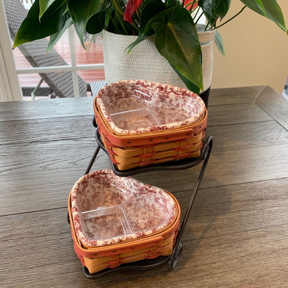 Longaberger Tiered Heart Baskets, liners and stand
